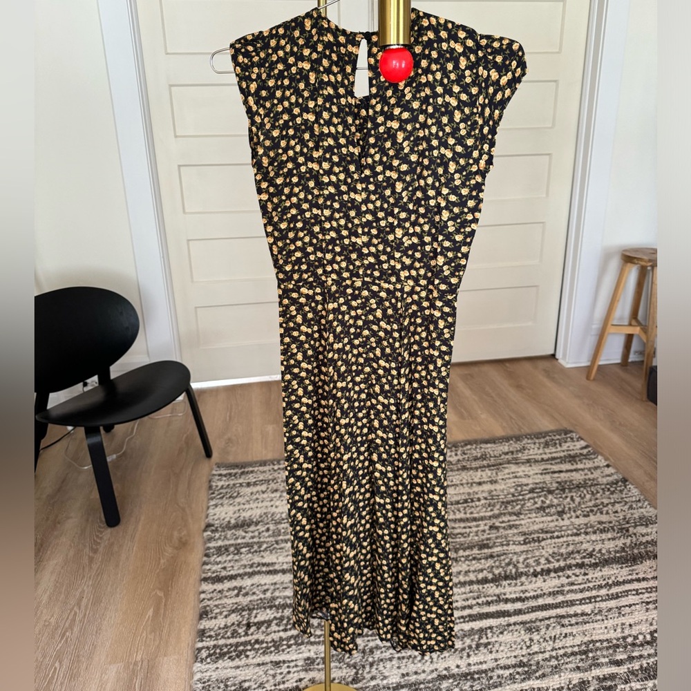 Reformation Black and Gold Floral Dress